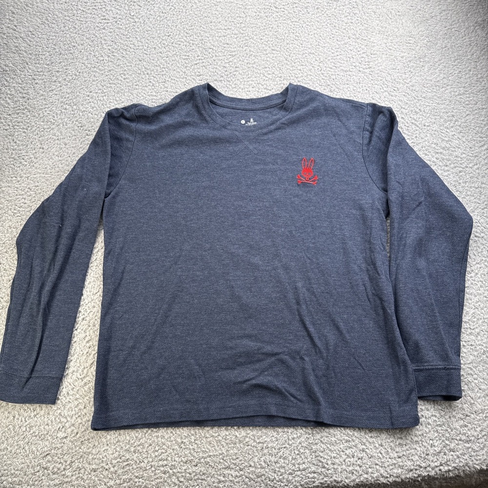 Psycho Bunny Thermal Shirt Mens Large Gray Solid Embroidered Logo Long Sleeve